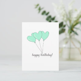 Cartão Postal Feliz Aniversário - Balões em Forma de Coração Azu