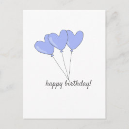 Cartão Postal Feliz Aniversário Balões Roxos em Forma de Coração