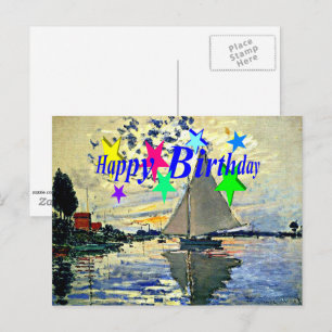 Cartão Postal Feliz Aniversário, Barco à vela em le Petit Gennev