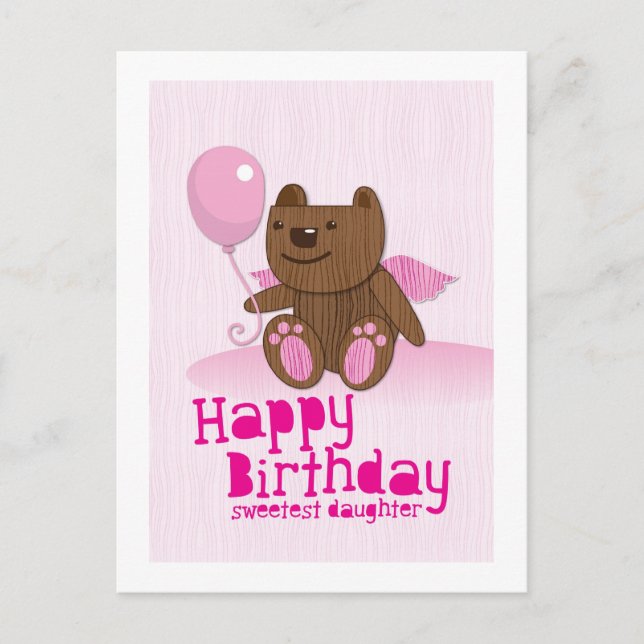 Cartão Postal Feliz Aniversário Bear Filha Mais Doce! (Frente)