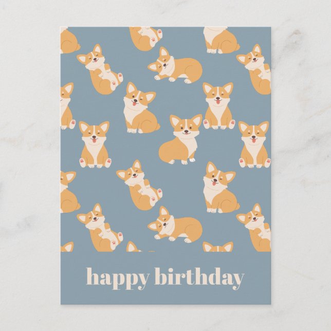 Cartão Postal Feliz Aniversário Bebe Corgi Padrão para Amante de (Frente)
