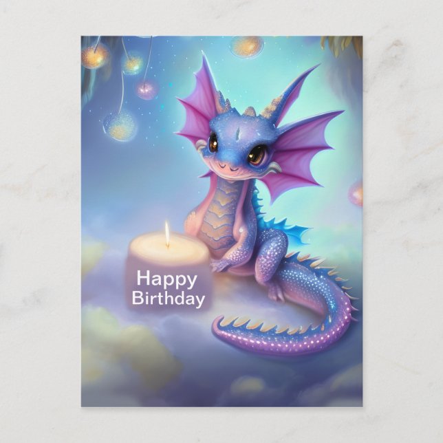 Cartão Postal Feliz Aniversário Bebê Dragão (Frente)