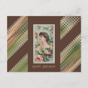 Cartão Postal Feliz Aniversário Belezas Florais Rosa Musgo