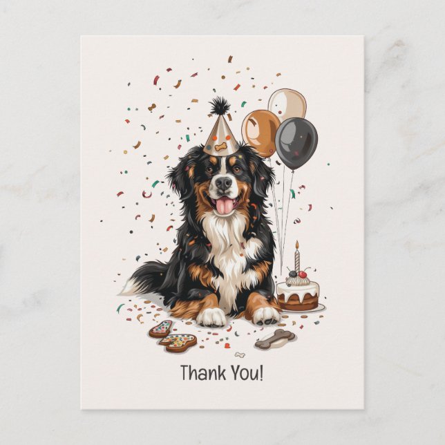 Cartão Postal Feliz Aniversário Bernese Mountain Dog (Frente)