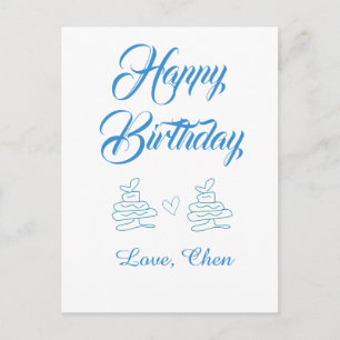 Cartão Postal feliz aniversário bolo azul coração nome amor past