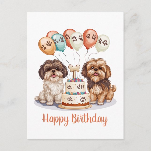 Cartão Postal Feliz Aniversário Bolo de Aniversário de Shih Tzu (Frente)