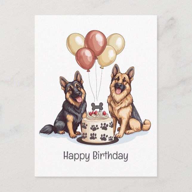 Cartão Postal Feliz Aniversário Bolo de Aniversário dos Cães Pas (Frente)