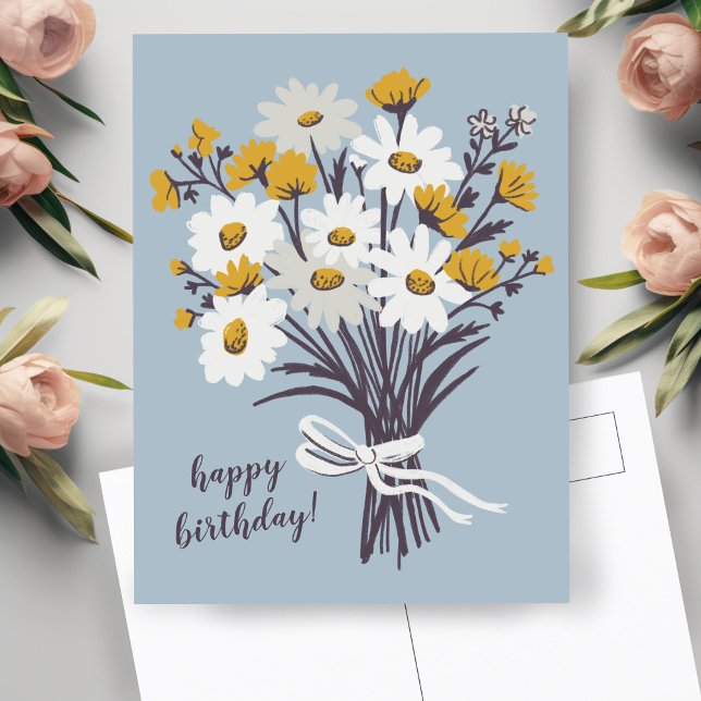 Cartão Postal Feliz aniversário bonito do Buquê Daisy (Pretty Daisy Bouquet CUSTOM Happy Birthday Postcard
)