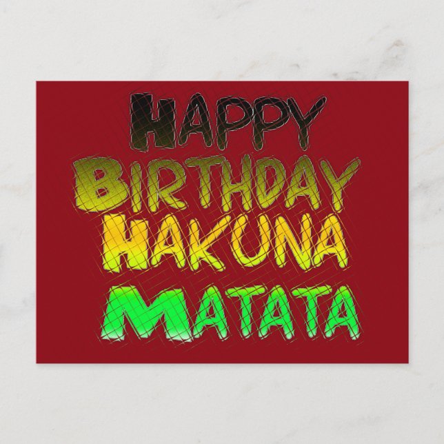Cartão Postal Feliz aniversário bonito Hakunamatata Arte Inspira (Frente)