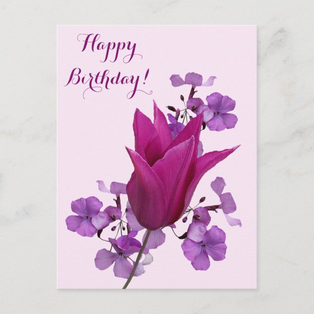 Cartão Postal Feliz aniversário bonito tulipa rosa floral linda (Frente)