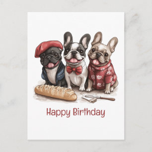 Cartão Postal Feliz Aniversário Bonjour French Bulldogs