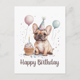 Cartão Postal Feliz Aniversário Bulldog Francês