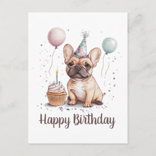Cartão Postal Feliz Aniversário Bulldog Francês