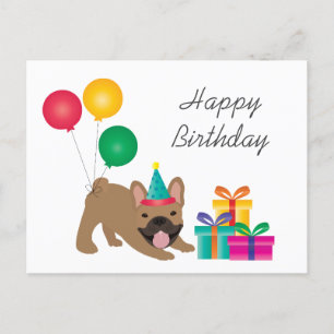Cartão Postal Feliz Aniversário Bulldog Francês Colorido
