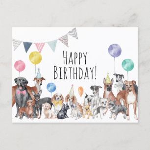 Cartão Postal Feliz Aniversário Cachorro Colorido Fofinho 