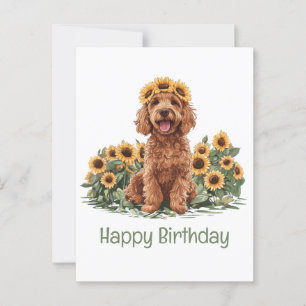 Cartão Postal Feliz Aniversário Cachorro Goldendoodle Coroa de G