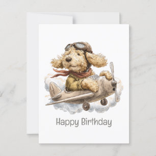 Cartão Postal Feliz Aniversário Cachorro Goldendoodle Piloto Avi