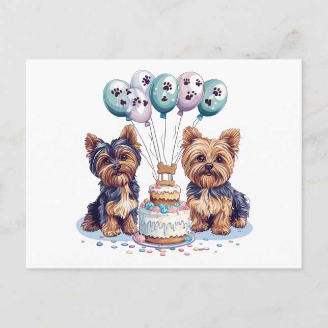 Cartão Postal Feliz Aniversário Cachorro Yorkie (Frente)