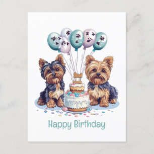 Cartão Postal Feliz Aniversário Cachorro Yorkie