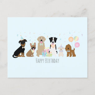 Cartão Postal Feliz aniversário Cachorros Azuis