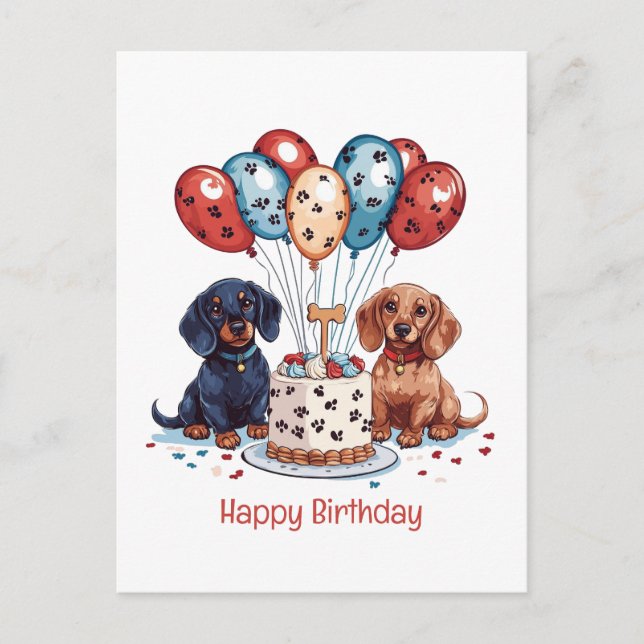 Cartão Postal Feliz Aniversário Cachorros Dachshund (Frente)