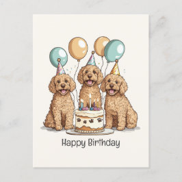 Cartão Postal Feliz Aniversário Cachorros de Goldendoodle