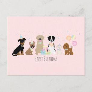 Cartão Postal Feliz aniversário Cachorros Rosa