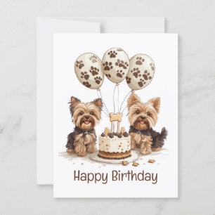 Cartão Postal Feliz Aniversário Cachorros Yorkie