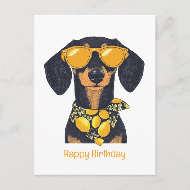 Cartão Postal Feliz Aniversário Cachshund Cachshund Cachorro Cac (Frente)