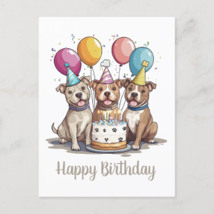 Cartão Postal Feliz Aniversário Cães American Pit Bull Terrier