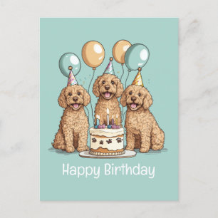 Cartão Postal Feliz Aniversário Cães Goldendoodle