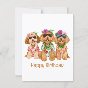 Cartão Postal Feliz Aniversário Cães Hawaiian Goldendoodle