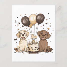 Cartão Postal Feliz Aniversário Cães Labrador Retriever