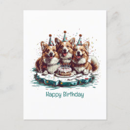 Cartão Postal Feliz Aniversário Cães Pembroke Welsh Corgi