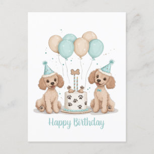 Cartão Postal Feliz Aniversário Cães Poodle Padrão