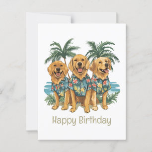 Cartão Postal Feliz Aniversário Cães Retriever Dourados Havaiano