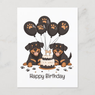 Cartão Postal Feliz Aniversário Cães Rottweiler