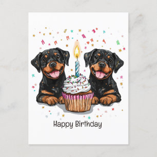 Cartão Postal Feliz Aniversário Cães Rottweiler