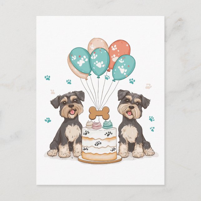 Cartão Postal Feliz Aniversário Cães Schnauzer (Frente)