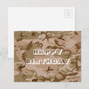 Cartão Postal Feliz Aniversário Camuflagem Marrom Abstrato Deser