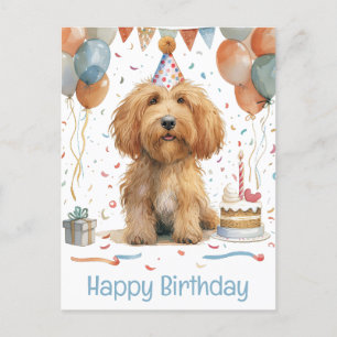 Cartão Postal Feliz Aniversário Cão de Goldendoodle