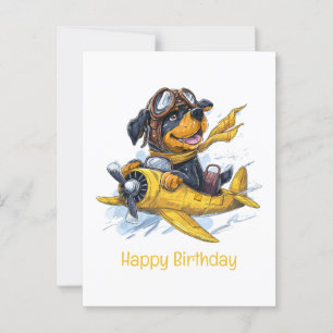 Cartão Postal Feliz Aniversário Cão Piloto Avião Rottweiler
