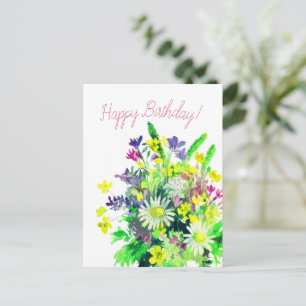 Cartão Postal Feliz aniversário, cartaz de flores silvestres