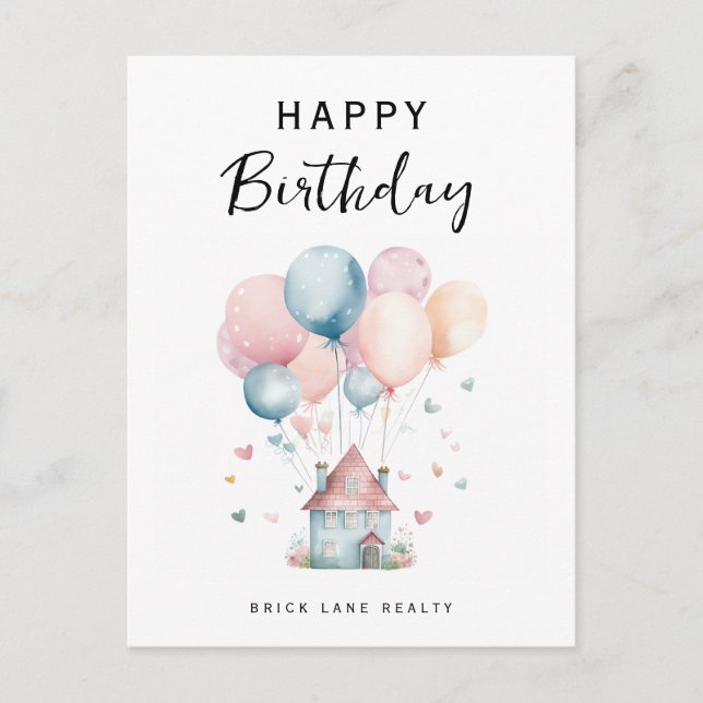 Cartão Postal Feliz Aniversário Casa Balões Imobiliária (Frente)