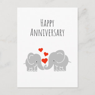Cartão Postal Feliz Aniversário - Casal de Elefantes Fofos