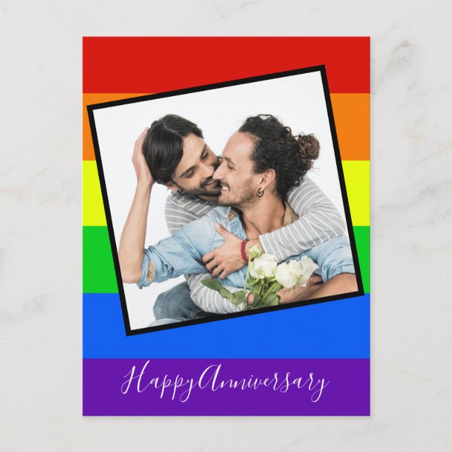 Cartão Postal Feliz Aniversário Casal Gay Foto Personalizada Arc (Frente)