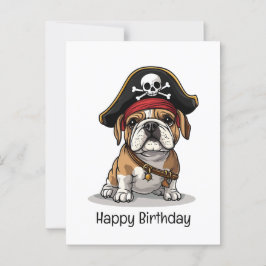 Cartão Postal Feliz Aniversário Caveira de Bulldog Inglês Pirata