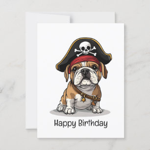 Cartão Postal Feliz Aniversário Caveira de Bulldog Inglês Pirata