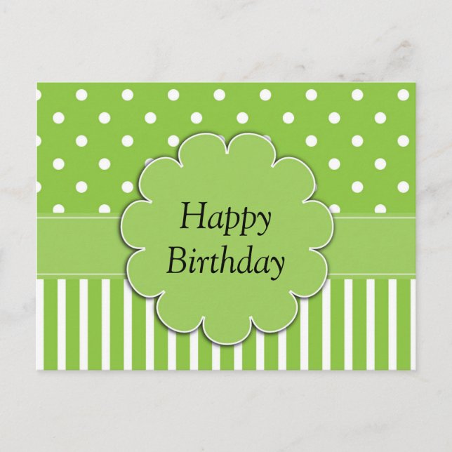 Cartão Postal Feliz aniversário - Chartreuse e design branco (Frente)