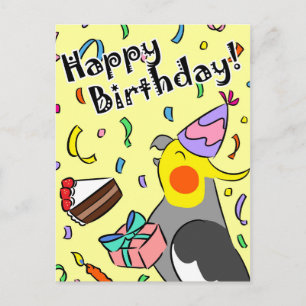 Cartão Postal Feliz aniversário Cockatiel